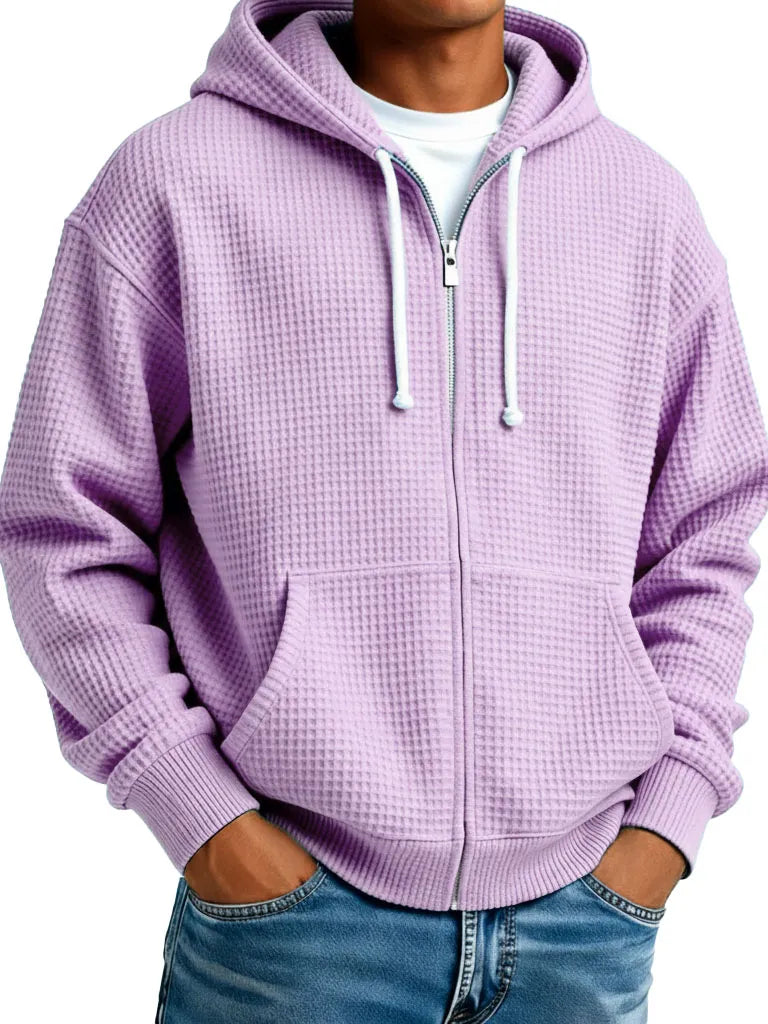 🔥 Saldi – Comoda giacca da uomo con cappuccio e struttura effetto waffle – Ideale per l’uso quotidiano e il tempo libero