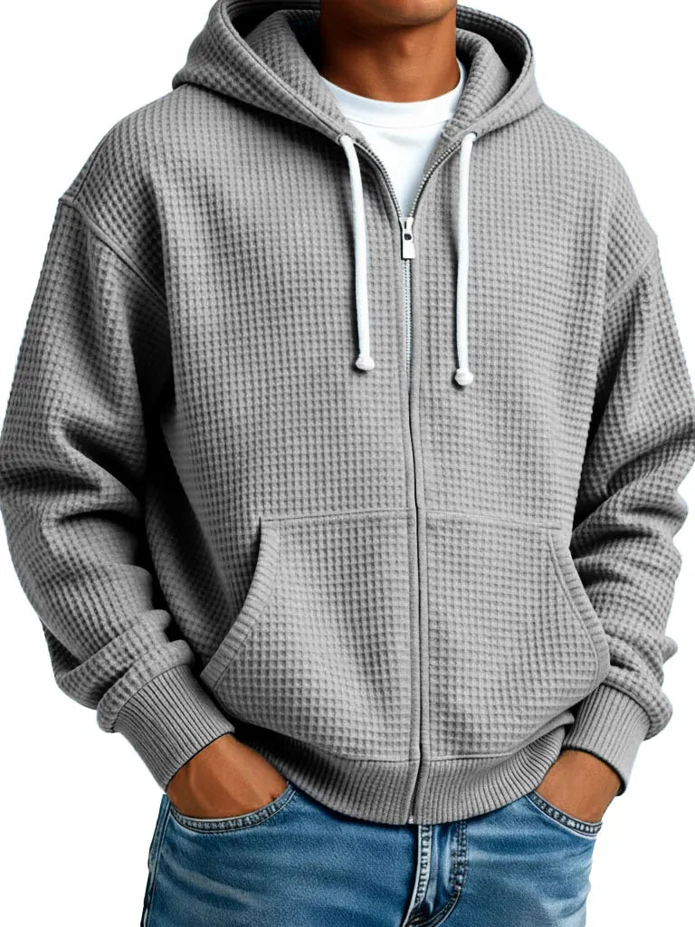 🔥 Saldi – Comoda giacca da uomo con cappuccio e struttura effetto waffle – Ideale per l’uso quotidiano e il tempo libero