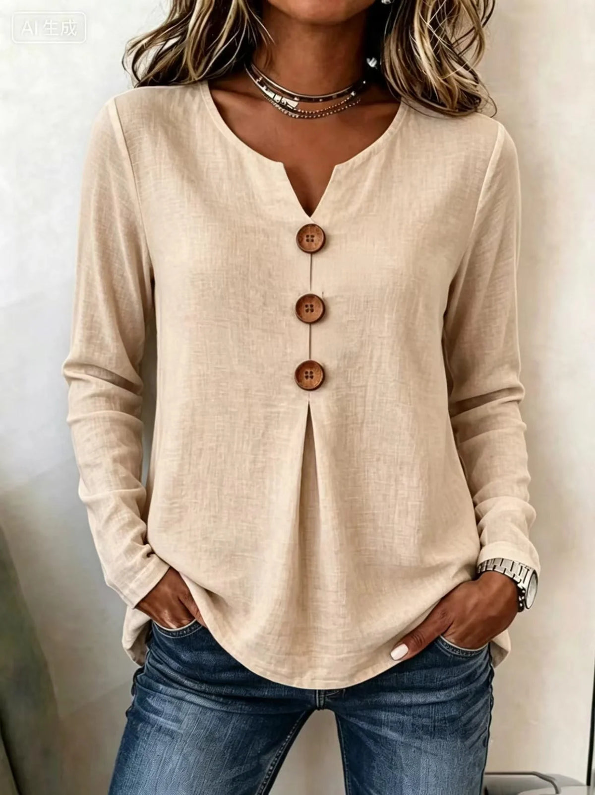 ✨ Maglia donna effetto waffle – Taglio morbido e comodo per donne mature, elegante scollo a V e comfort leggero per ogni giorno