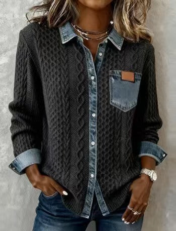 ✨ Cardigan in denim lavorato a maglia da donna – Elegante maglia a maniche lunghe, comodo capo spalla autunnale e invernale