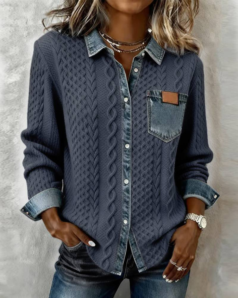✨ Cardigan in denim lavorato a maglia da donna – Elegante maglia a maniche lunghe, comodo capo spalla autunnale e invernale