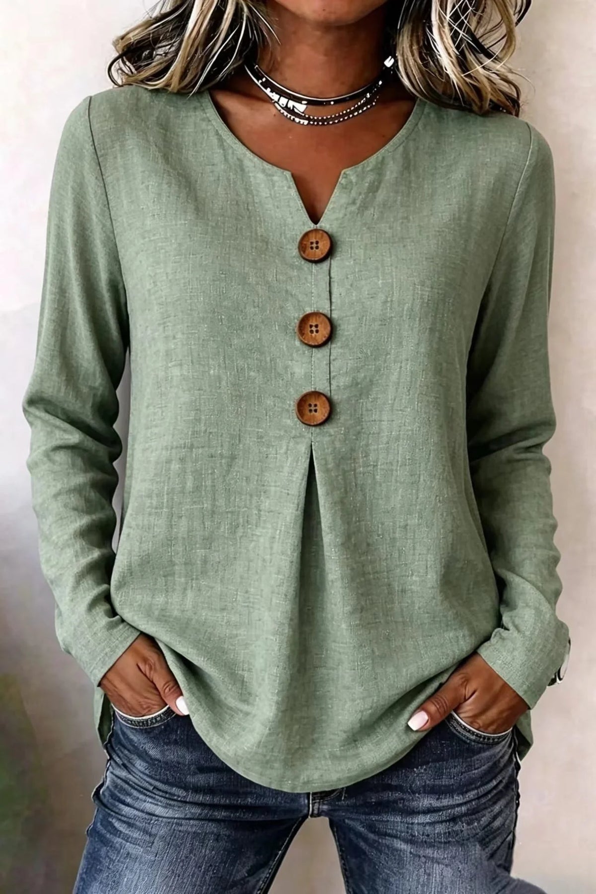 ✨ Maglia donna effetto waffle – Taglio morbido e comodo per donne mature, elegante scollo a V e comfort leggero per ogni giorno