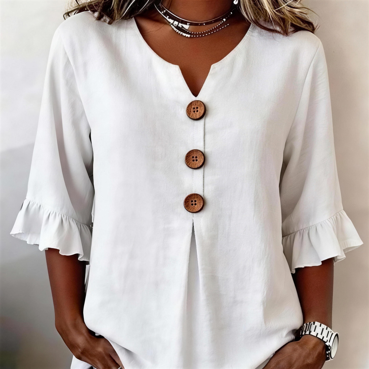 Blusa Elegante in Lino e Cotone da Donna – Top Estivo Comodo con Scollo a V e Maniche Corte