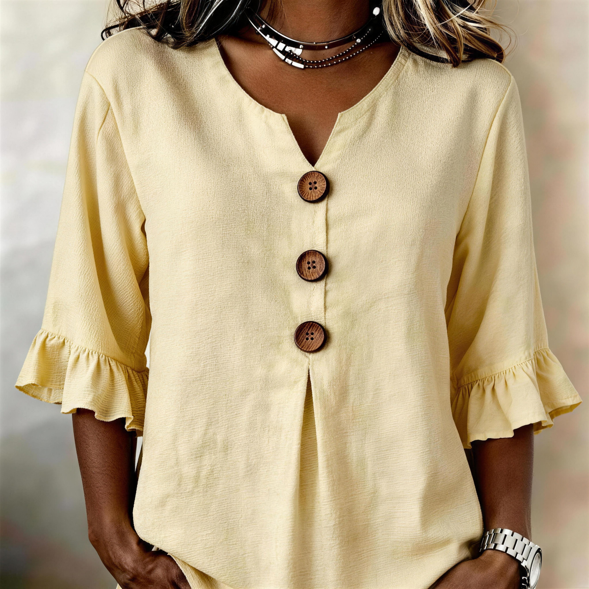 Blusa Elegante in Lino e Cotone da Donna – Top Estivo Comodo con Scollo a V e Maniche Corte