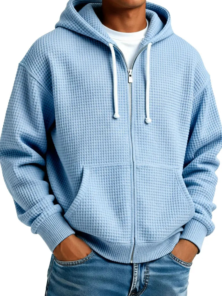 🔥 Saldi – Comoda giacca da uomo con cappuccio e struttura effetto waffle – Ideale per l’uso quotidiano e il tempo libero