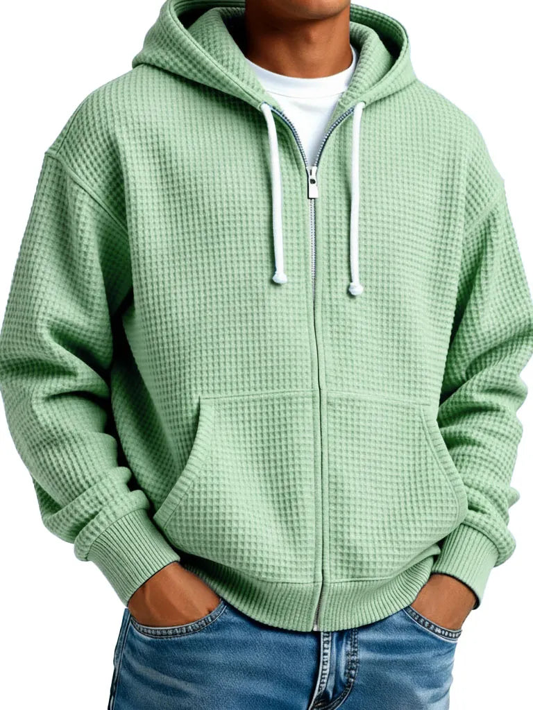 🔥 Saldi – Comoda giacca da uomo con cappuccio e struttura effetto waffle – Ideale per l’uso quotidiano e il tempo libero