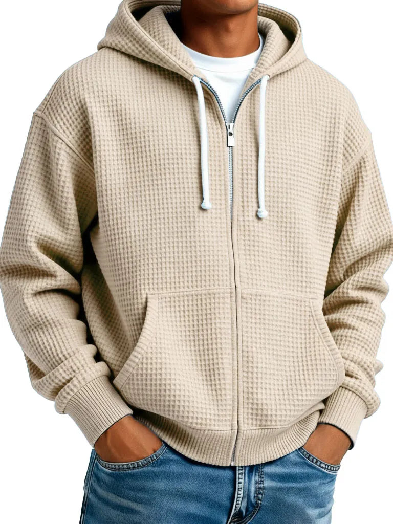 🔥 Saldi – Comoda giacca da uomo con cappuccio e struttura effetto waffle – Ideale per l’uso quotidiano e il tempo libero