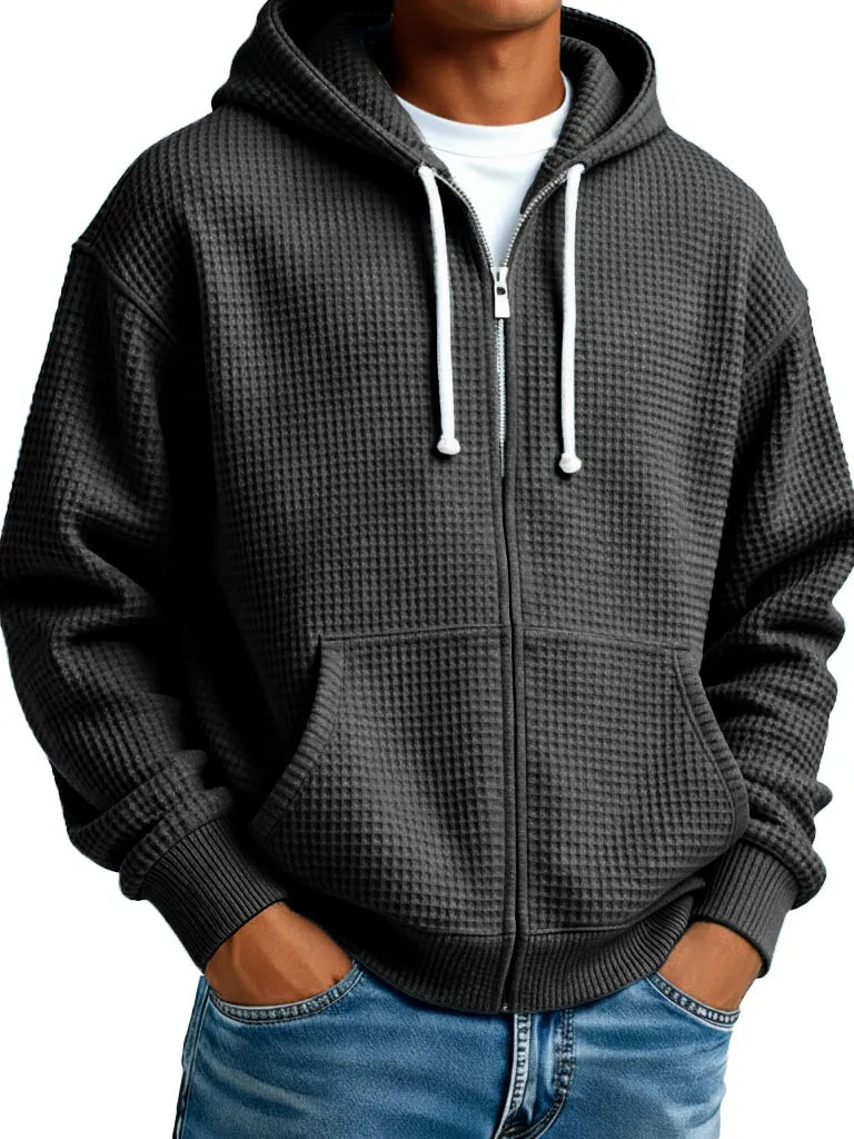 🔥 Saldi – Comoda giacca da uomo con cappuccio e struttura effetto waffle – Ideale per l’uso quotidiano e il tempo libero