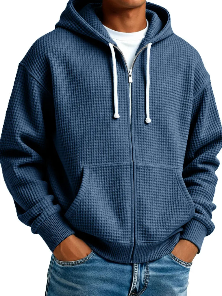 🔥 Saldi – Comoda giacca da uomo con cappuccio e struttura effetto waffle – Ideale per l’uso quotidiano e il tempo libero