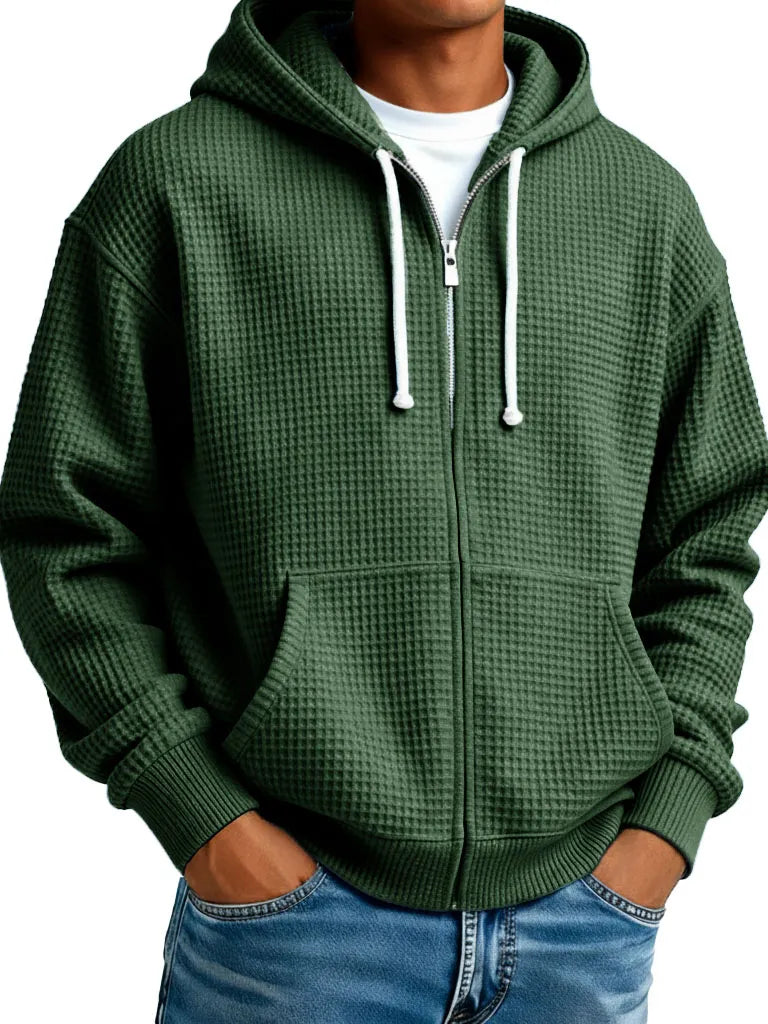 🔥 Saldi – Comoda giacca da uomo con cappuccio e struttura effetto waffle – Ideale per l’uso quotidiano e il tempo libero