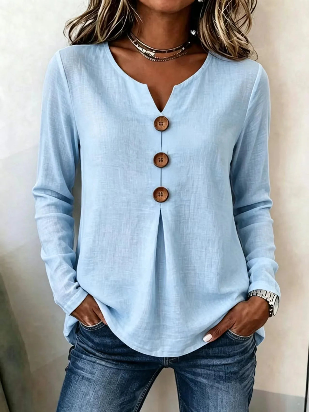 ✨ Maglia donna effetto waffle – Taglio morbido e comodo per donne mature, elegante scollo a V e comfort leggero per ogni giorno