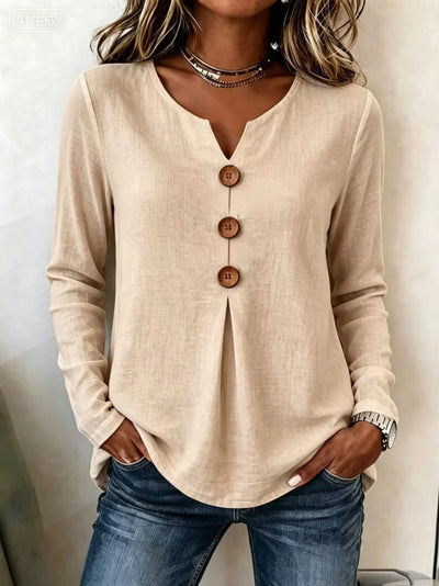 ✨ Maglia donna effetto waffle – Taglio morbido e comodo per donne mature, elegante scollo a V e comfort leggero per ogni giorno