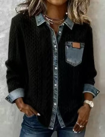 ✨ Cardigan in denim lavorato a maglia da donna – Elegante maglia a maniche lunghe, comodo capo spalla autunnale e invernale