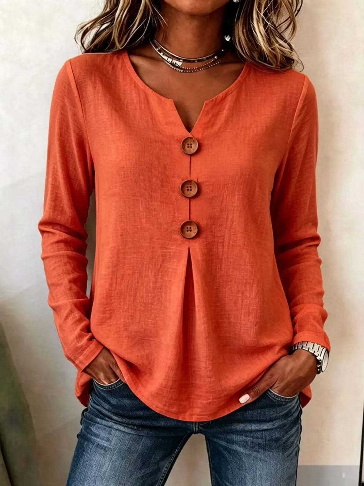 ✨ Maglia donna effetto waffle – Taglio morbido e comodo per donne mature, elegante scollo a V e comfort leggero per ogni giorno