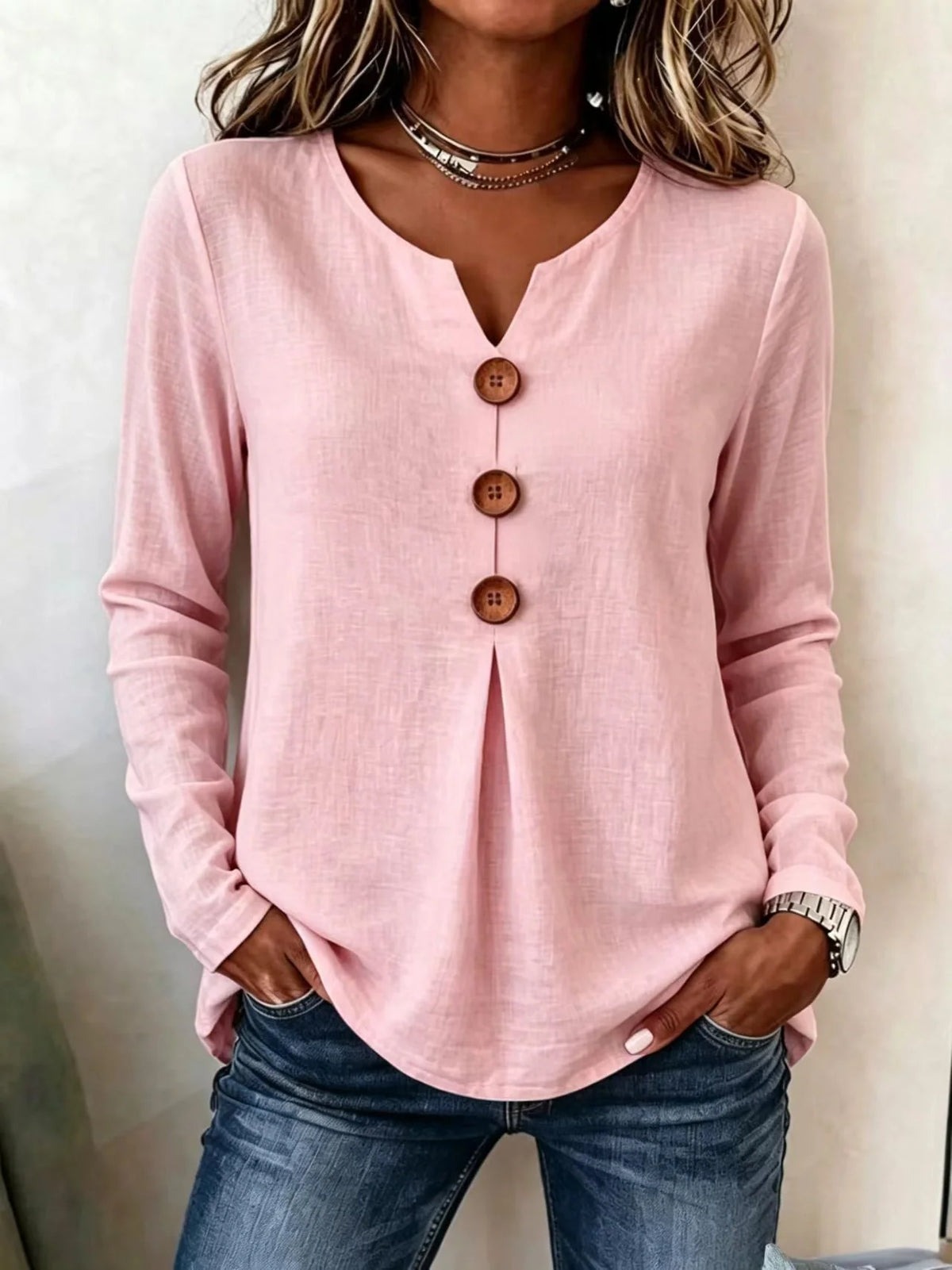 ✨ Maglia donna effetto waffle – Taglio morbido e comodo per donne mature, elegante scollo a V e comfort leggero per ogni giorno