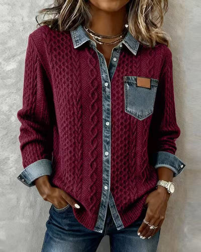 ✨ Cardigan in denim lavorato a maglia da donna – Elegante maglia a maniche lunghe, comodo capo spalla autunnale e invernale