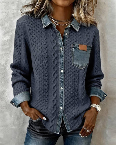 ✨ Cardigan in denim lavorato a maglia da donna – Elegante maglia a maniche lunghe, comodo capo spalla autunnale e invernale