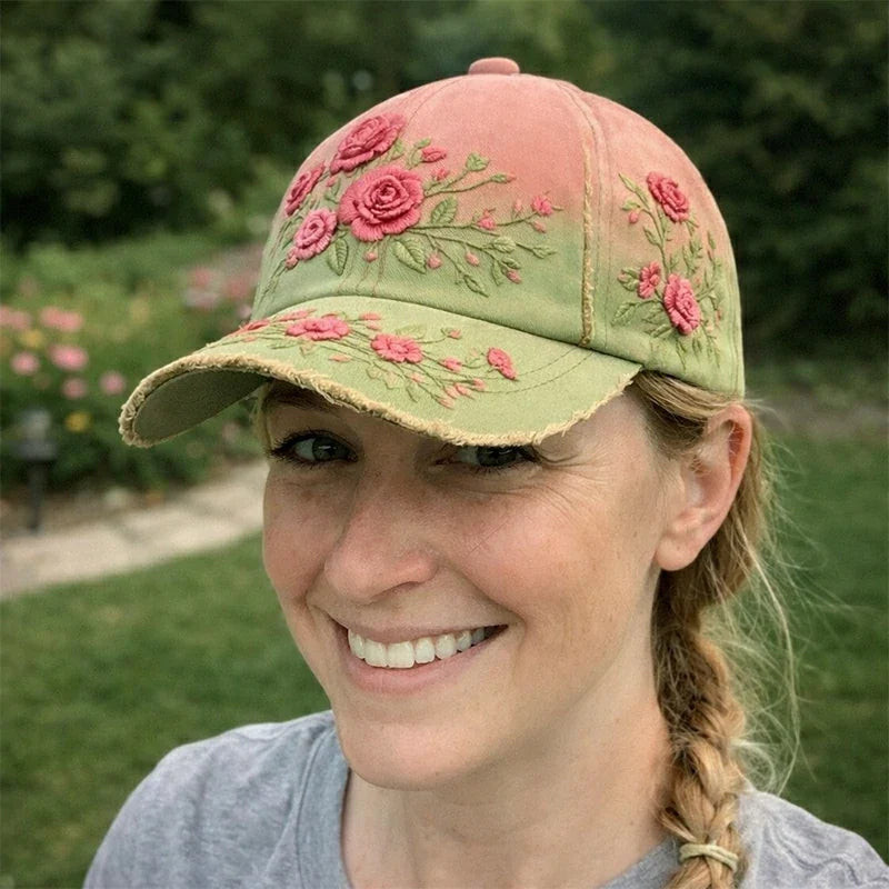 🎉Offerta esclusiva per i membri] 🌸 Elegante cappello da donna in cotone con ricamo floreale – taglia regolabile 56–60 cm