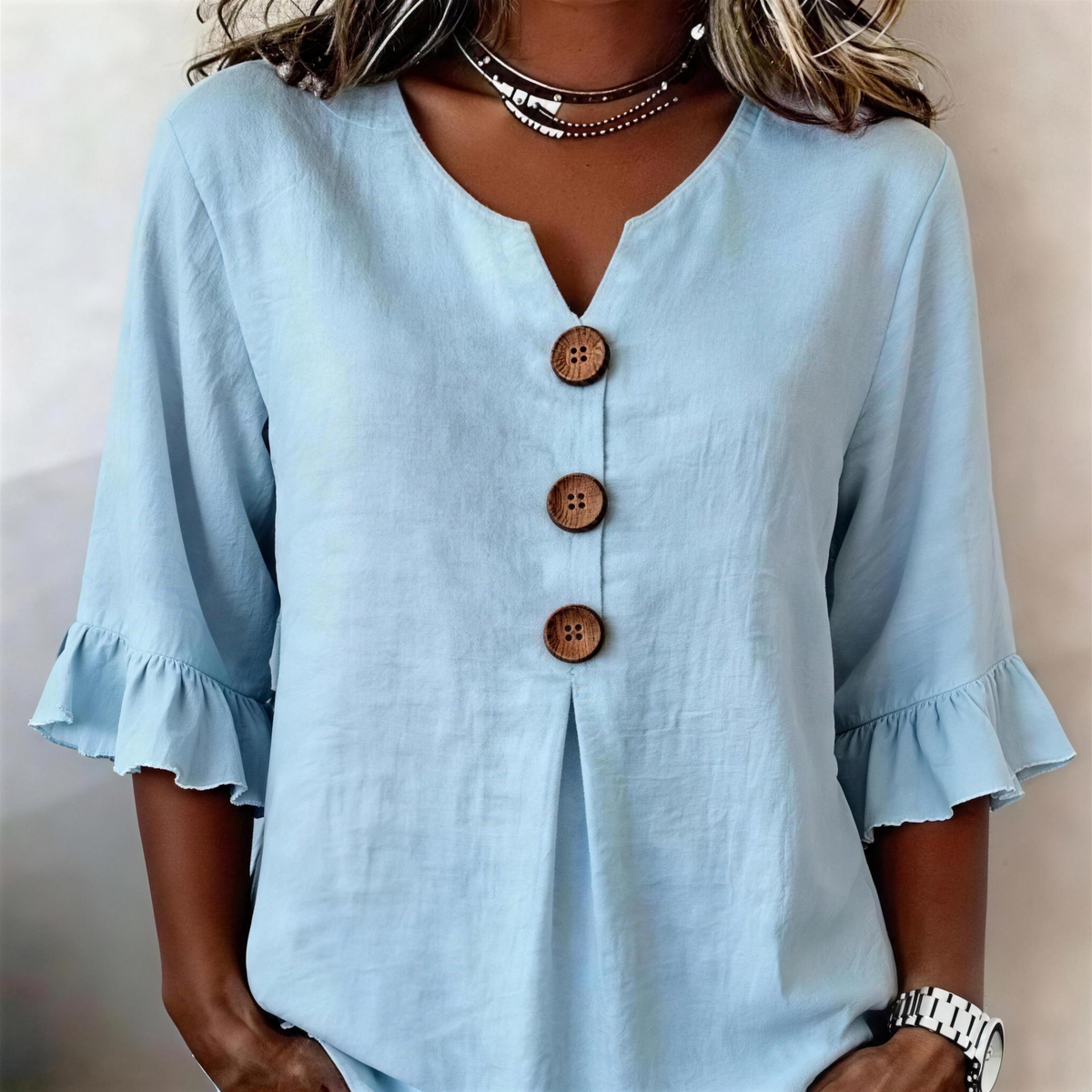 Blusa Elegante in Lino e Cotone da Donna – Top Estivo Comodo con Scollo a V e Maniche Corte