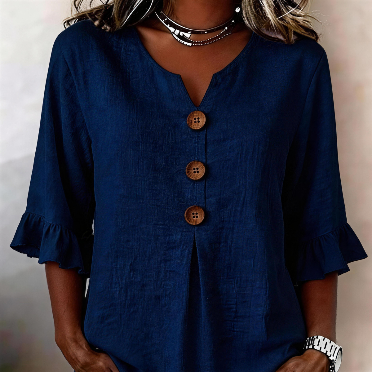 Blusa Elegante in Lino e Cotone da Donna – Top Estivo Comodo con Scollo a V e Maniche Corte