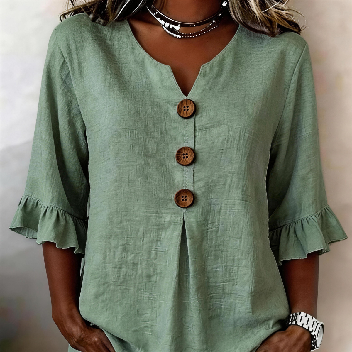 Blusa Elegante in Lino e Cotone da Donna – Top Estivo Comodo con Scollo a V e Maniche Corte