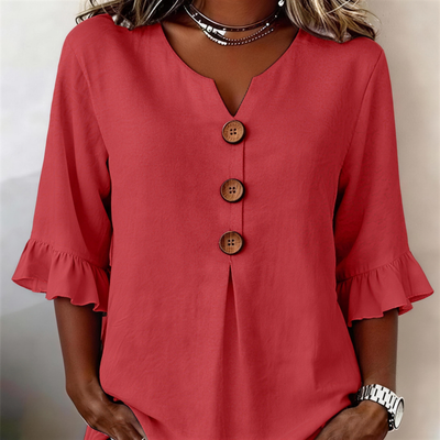 Blusa Elegante in Lino e Cotone da Donna – Top Estivo Comodo con Scollo a V e Maniche Corte