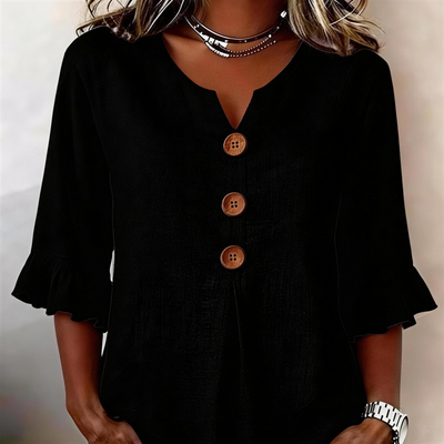 Blusa Elegante in Lino e Cotone da Donna – Top Estivo Comodo con Scollo a V e Maniche Corte