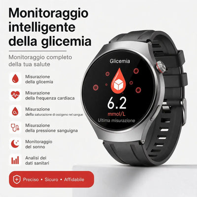 🔥 Smartwatch Bluetooth per il monitoraggio della salute – Misurazione della glicemia, monitoraggio del sonno, funzioni sportive e design rotondo impermeabile