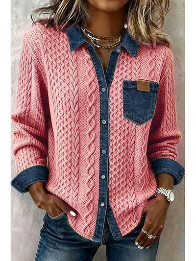 ✨ Cardigan in denim lavorato a maglia da donna – Elegante maglia a maniche lunghe, comodo capo spalla autunnale e invernale